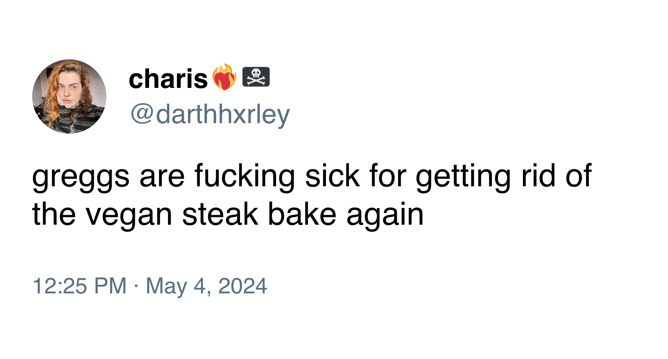 @darthhxrley on Twitter: “greggs are fucking sick for getting rid of the vegan steak bake again”