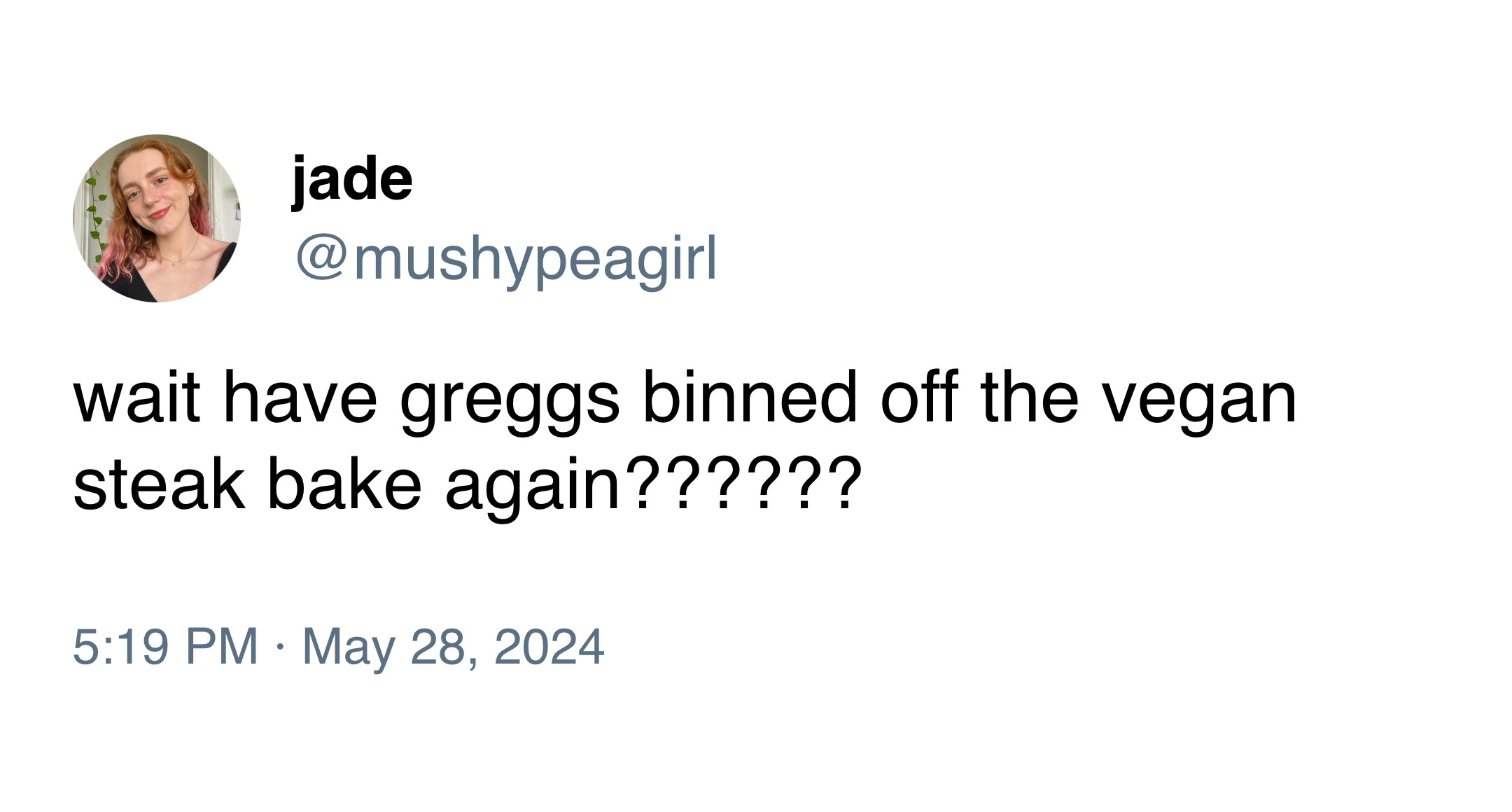 @mushypeagirl on Twitter: “wait have greggs binned off the vegan steak bake again??????”