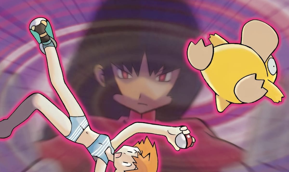 Sabrina, a psychic, uses her powers to physically manipulate Misty and Psyduck.