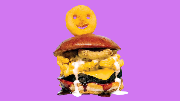 The Temple Ugly burger on a purple background.