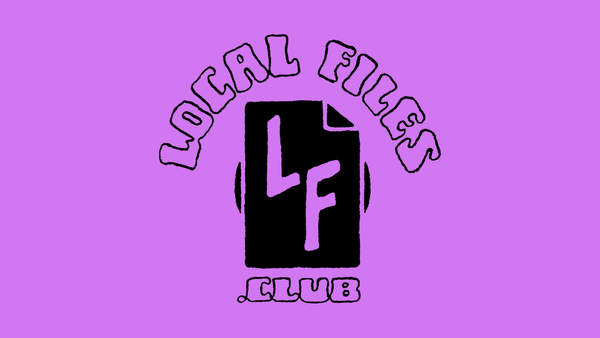 The Local Files Club logo on a purple background. An illustrated file icon with the letters LF in a cool font.